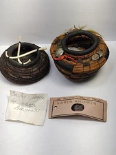 2 Pine Needle Baskets By Karen Ahlgren 3.3" & The Dark 1.7" Tall & About 4"Wide 