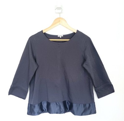 Jigsaw Schößchen Top Größe Medium Damen Marineblau Satinbesatz Halbarm Pullover