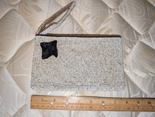 White Seeded Beaded Wristlet Purse Wallet Zippered About 8 X 5 Zip Bead Clutch