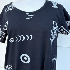 Vtg 90s L Midi Maxi Dress Black White Fish Exist Sports Line Batik Mumu Cover Up