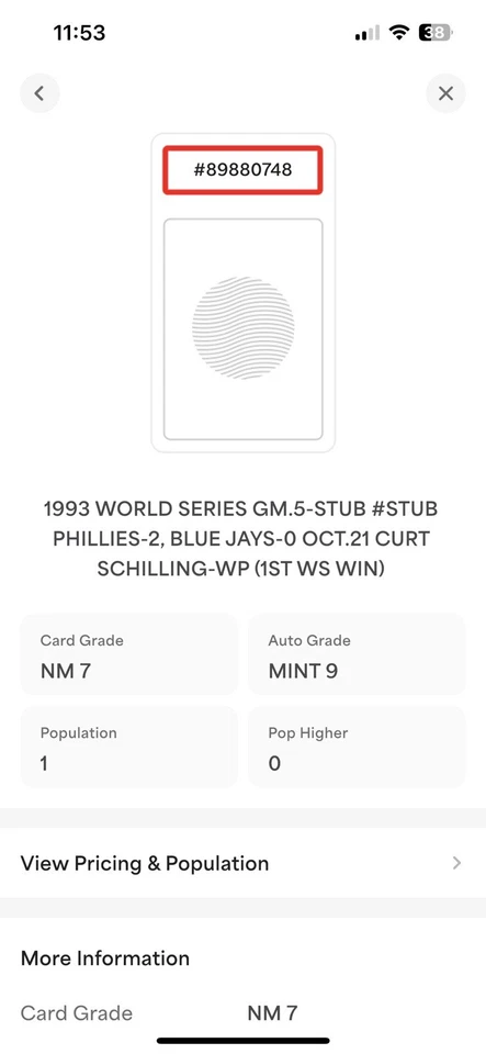 Curt Schilling 1st WS WIN Signed TICKET MiNT 9 Autograph PSA/DNA POP 1 - Image 4 of 4