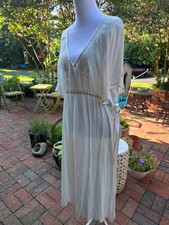 O'NEILL Cozmo Cover Up Large Open Tie Side Sheer Sea Foam Green Embroidered NWT