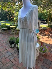 O'NEILL Cozmo Cover Up Large Open Tie Side Sheer Sea Foam Green Embroidered NWT