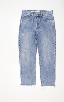 Mango Damen blau Distressed hoher Bund gerade Denim Jeans Größe 10