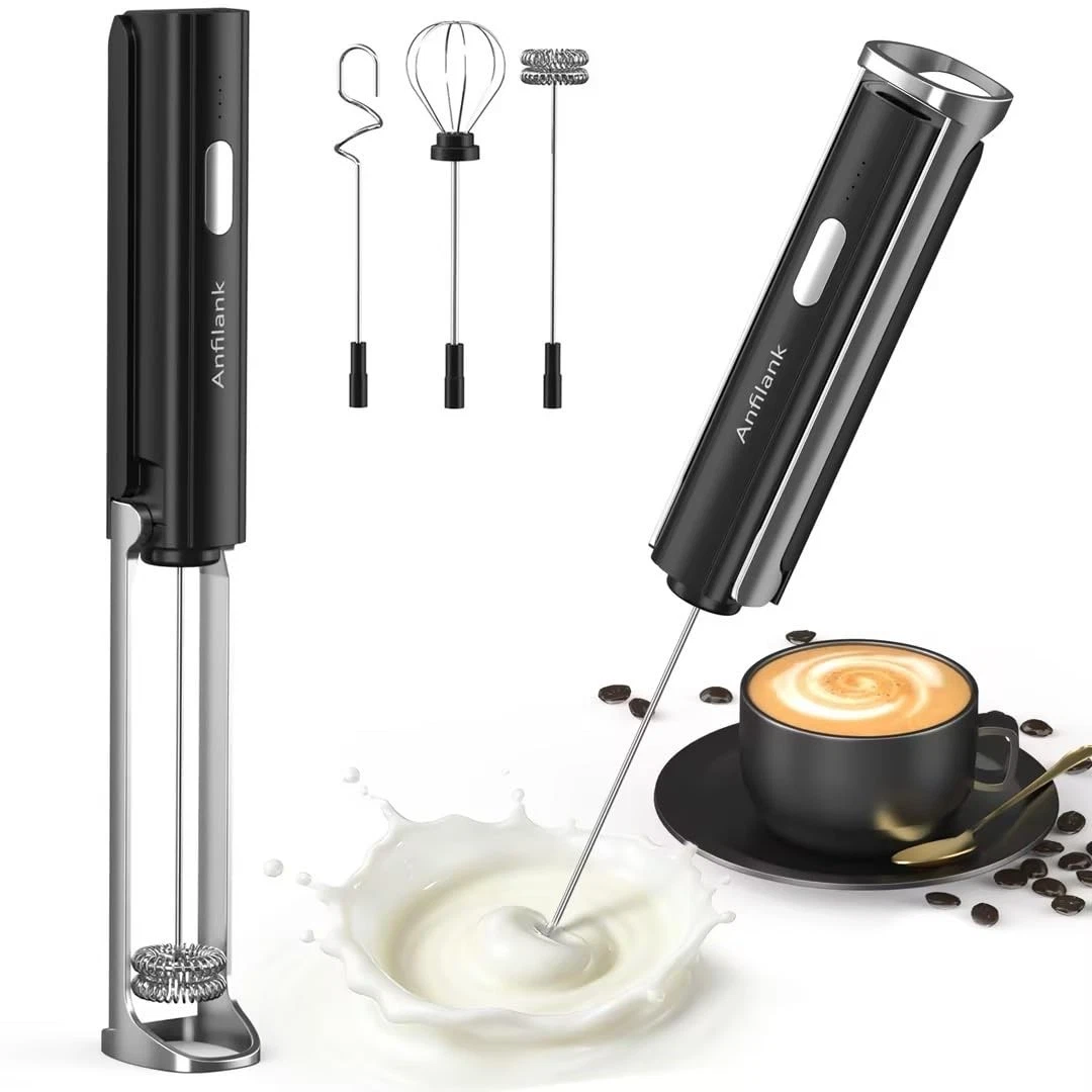 Handheld Milk Frother Wand with Folding Stand, Rechargeable Electric Whisk wi...