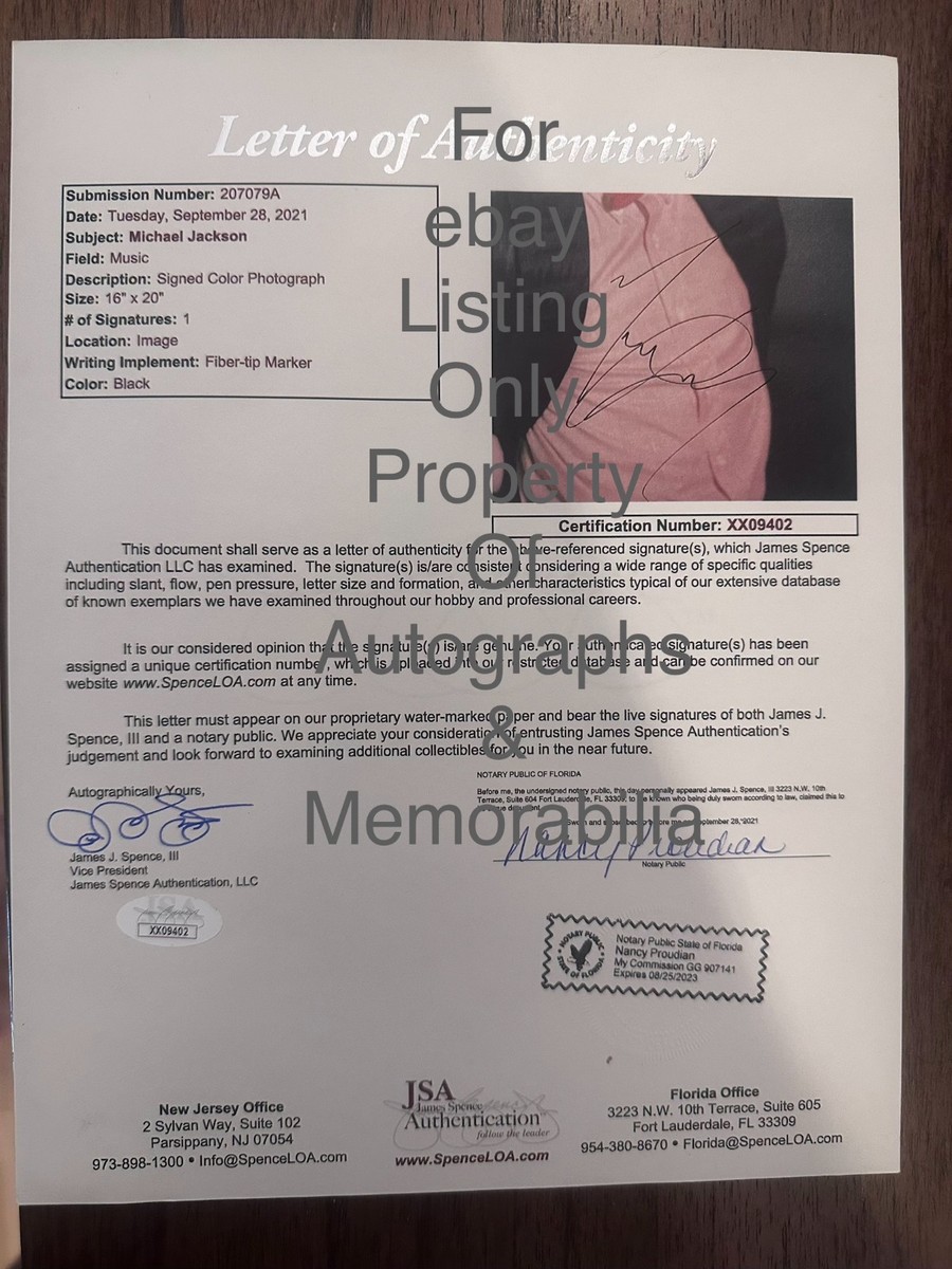 Michael Jackson Signed Photo 16x20 JSA Full LOA Billie Jean Era