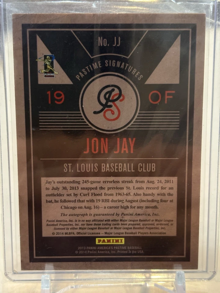 Jon Jay America’s Pastime Baseball Pastime Signatures Card /25 Cardinals 🔥 - Image 2 of 2