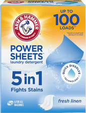 5-In-1 Power Sheets Laundry Detergent, Fresh Linen, 50 Count, up to 100 Small Lo