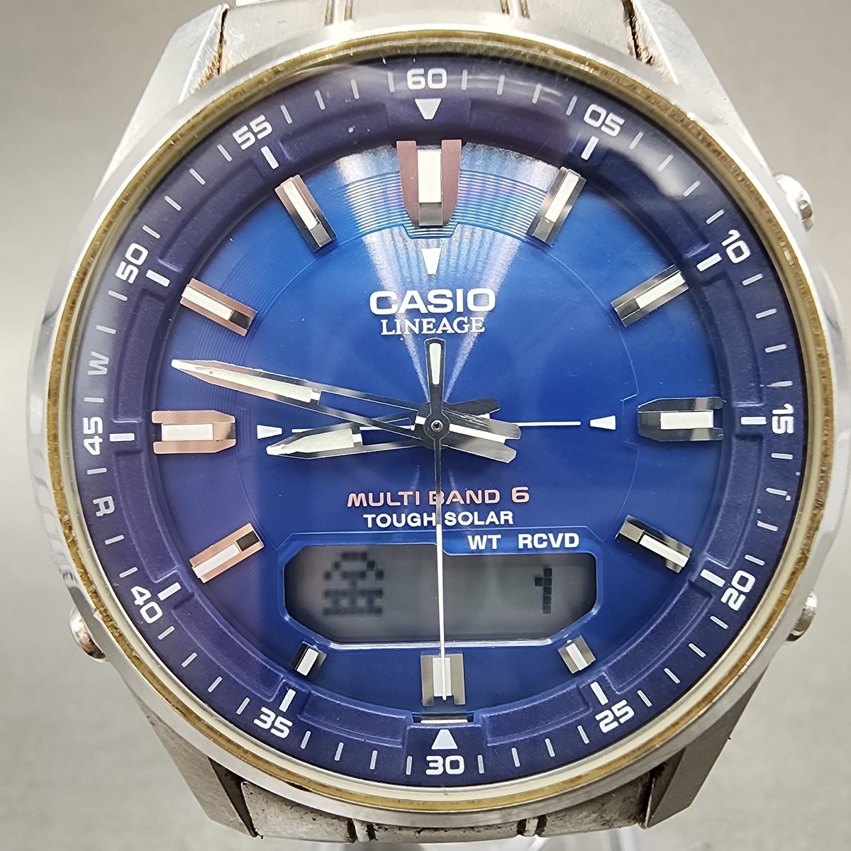CASIO LINEAGE Tough Solar 腕時計 Casio Lineage Watch Men 40mm Blue Dial Silver Tone Analog Digital