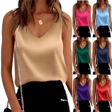 Ladies Strappy Satin Silk Vest Cami Summer Holiday Sleeveless Casual Blouse Tops