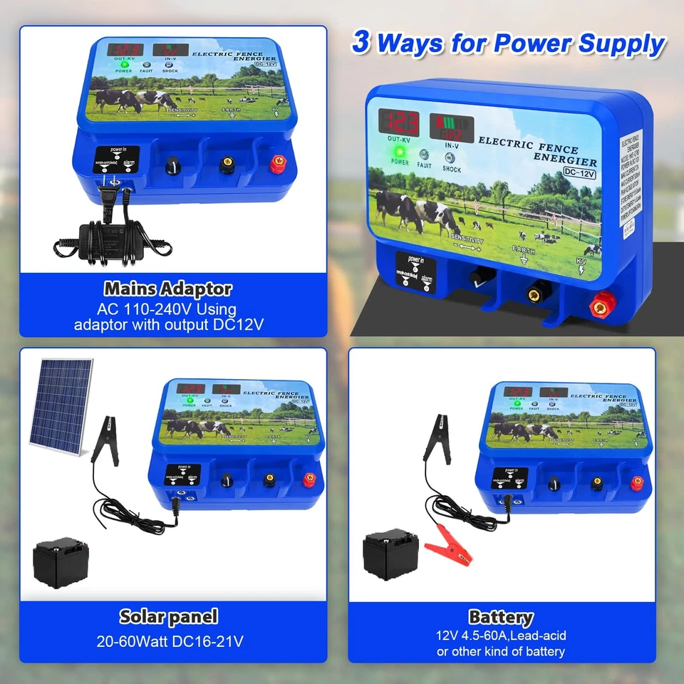 15.5J Electric Fence Charger AC DC 600 Acres with Remote Alarm & Displayttttt... - Image 4 of 4