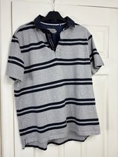 Tu Men’s Grey & Navy Striped Polo Shirt Size L (42-44” Chest)