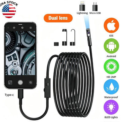 Endoscope Borescope 8mm Inspection Snake Camera 1920P HD For iPhone Android iOS