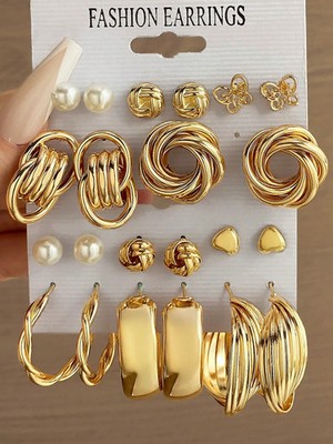 Valentinstag Ohrringe Set - 11 Paar Kunstperlen & Herz Design Modeschmuck