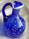 VINTAGE FENTON COLBALT BLUE OPALESCENT SNOWFLAKE CRUET - NO Stopper!