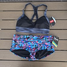 TYR Durafast Women's Arvada Isla Top Coral Bay Cheeky Short Sz L NEW