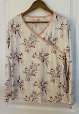 Garnet Hill Womens Pajama Shirt Large Floral Asian Wrap Organic Cotton