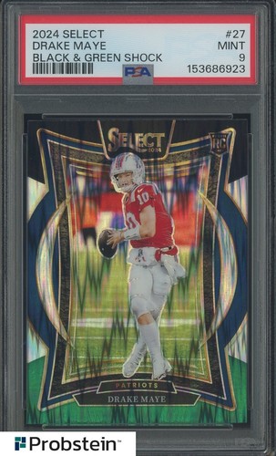 2024 Panini Select Black & Green Shock Prizm #27 Drake Maye RC Rookie PSA 9 MINT