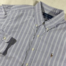 VTG Ralph Lauren Classic Fit Button Down Shirt Men's 2XL Blue Striped Flesh Pony