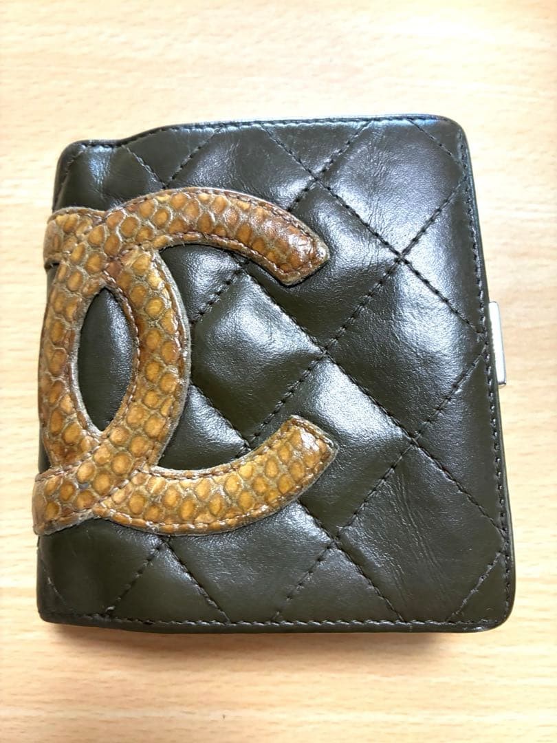 CHANEL Cambon Python Wallet Olive Green Rare Colo… - image 1