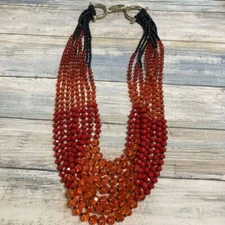 Red Orange Crystal Beads Luxury Necklace Multi-strand Gold Clasp Black Stunning