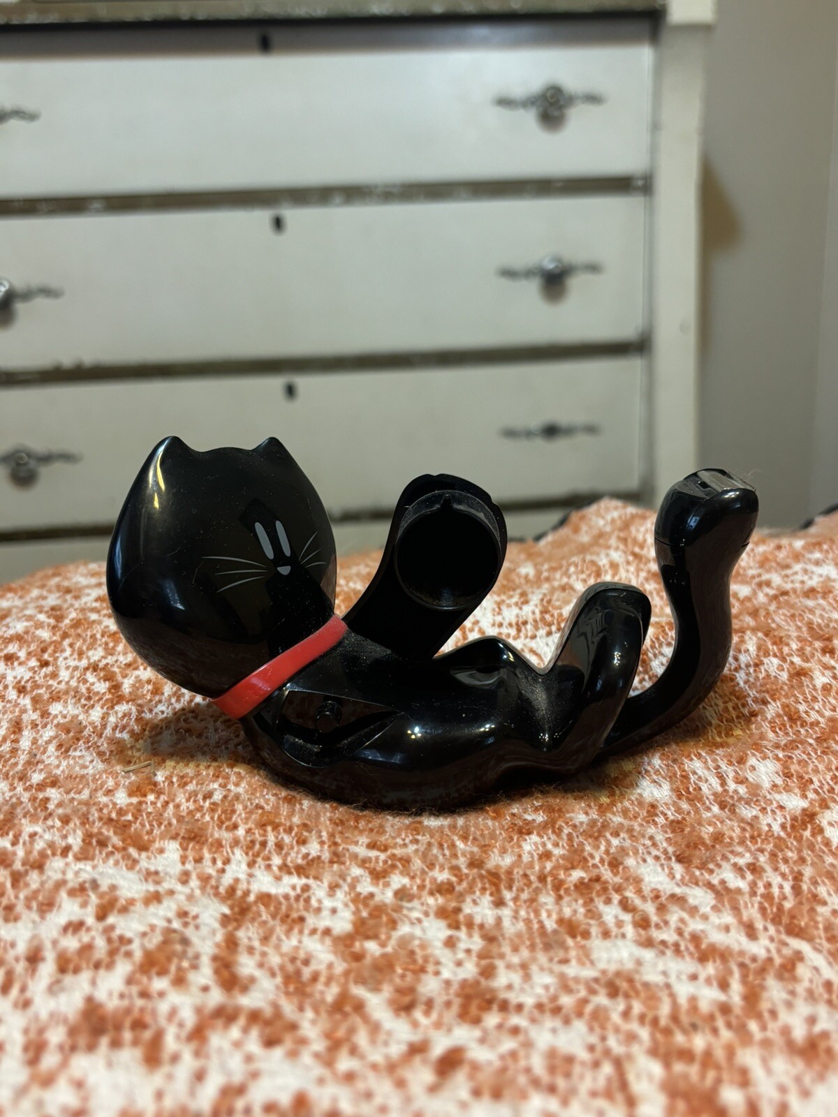 Scotch Tape Dispenser Holder Black Cat On Back Red Collar Plastic-image