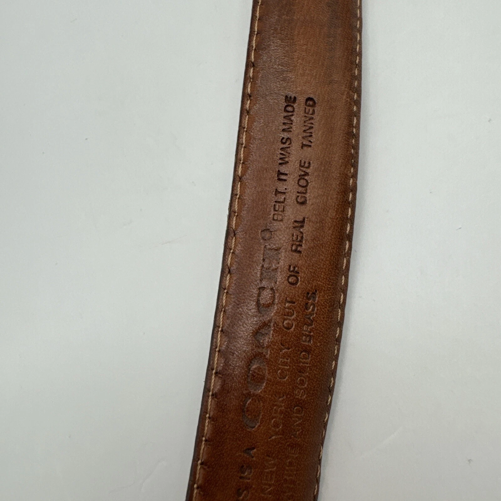 Coach Cintura Pelle Uomo 36 Marrone Ottone Fibbia Guanto Conciato #6611 Designer