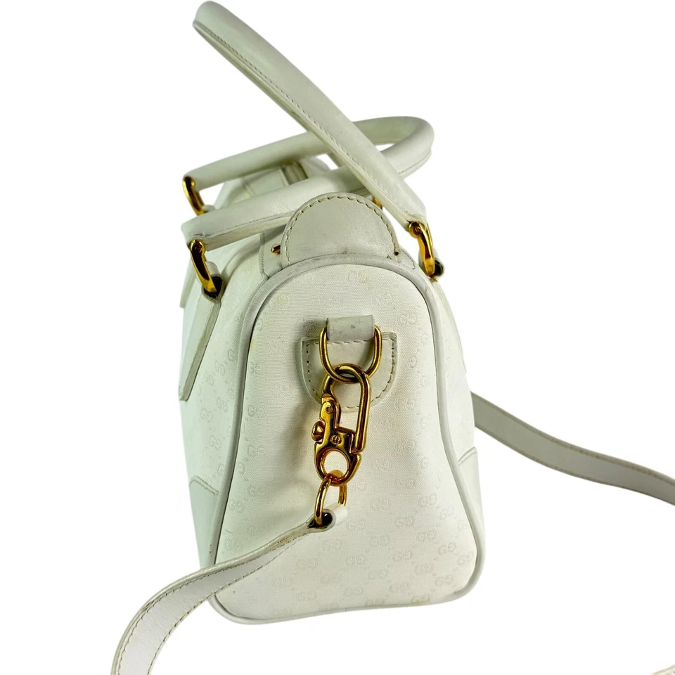 GUCCI Auténtico Bolso de Hombro Cartera Borde Cuero Lona Blanco Hecho en Italia Foto 3 de 4