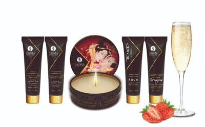Shunga Geisha's Secrets- 5-Piece Massage Gift Set ~ Sparkling Strawberry Wine