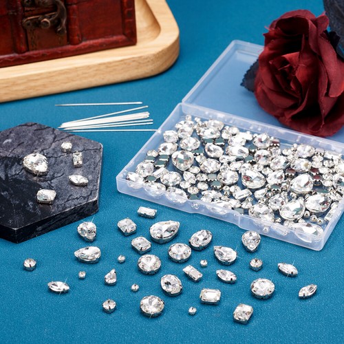 Platinum Sew on Glass Rhinestone 180pcs Mixed Shapes Glass Gems with Needles - Picture 4 of 7
