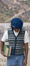 Vintage Lizwear Y2k Patterned Knitted Vest And Beret Cap (unisex)