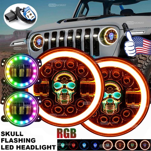 RIDROID 7" LED Headlight & Fog Light Combo Kit For Jeep Wrangler JK 2007-2018 – Halo Projector, 5-Year Warranty
