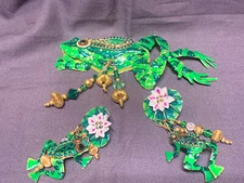 Lunch at the Ritz Brooch and Earring Set Fashion Jewelry Articulating Frogs