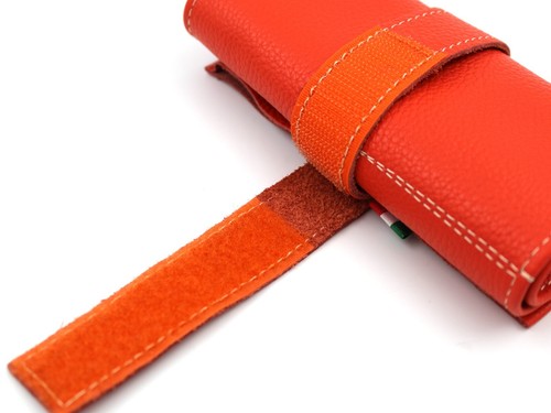 Orange Hammered Leather Watch Roll 5 Slots Scratch Resistant Made In Italy - Picture 9 of 9