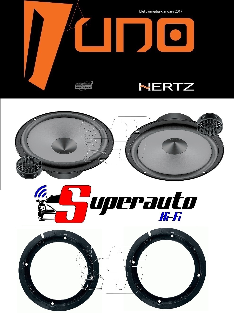 Kit Hertz K165 Uno per VW Golf 5 6: Altoparlanti 2 Vie 165mm + Supporti