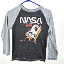 NASA Space Shuttle 1981 Graphic Print T Shirt BOYS L 14/16 Black Cotton
