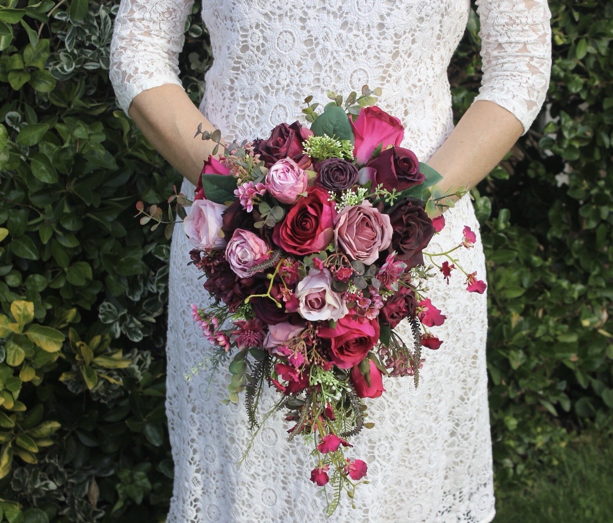 Cerise Burgundy Dusky Pink Brides Large Cascade Wedding Bouquet
