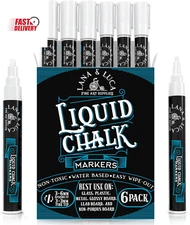 Liquid Chalk Marker Pen - White Dry Erase Marker - Chalkboard Signs, Windows, Bl