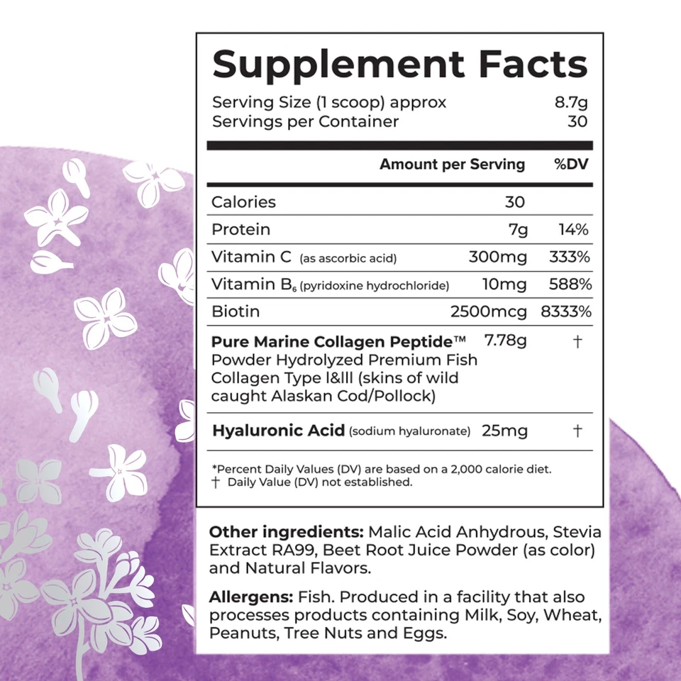 Peptídeos de colágeno marinho puro + vitamina C e ácido hialurônico sabor amora - Imagem 2 de 4