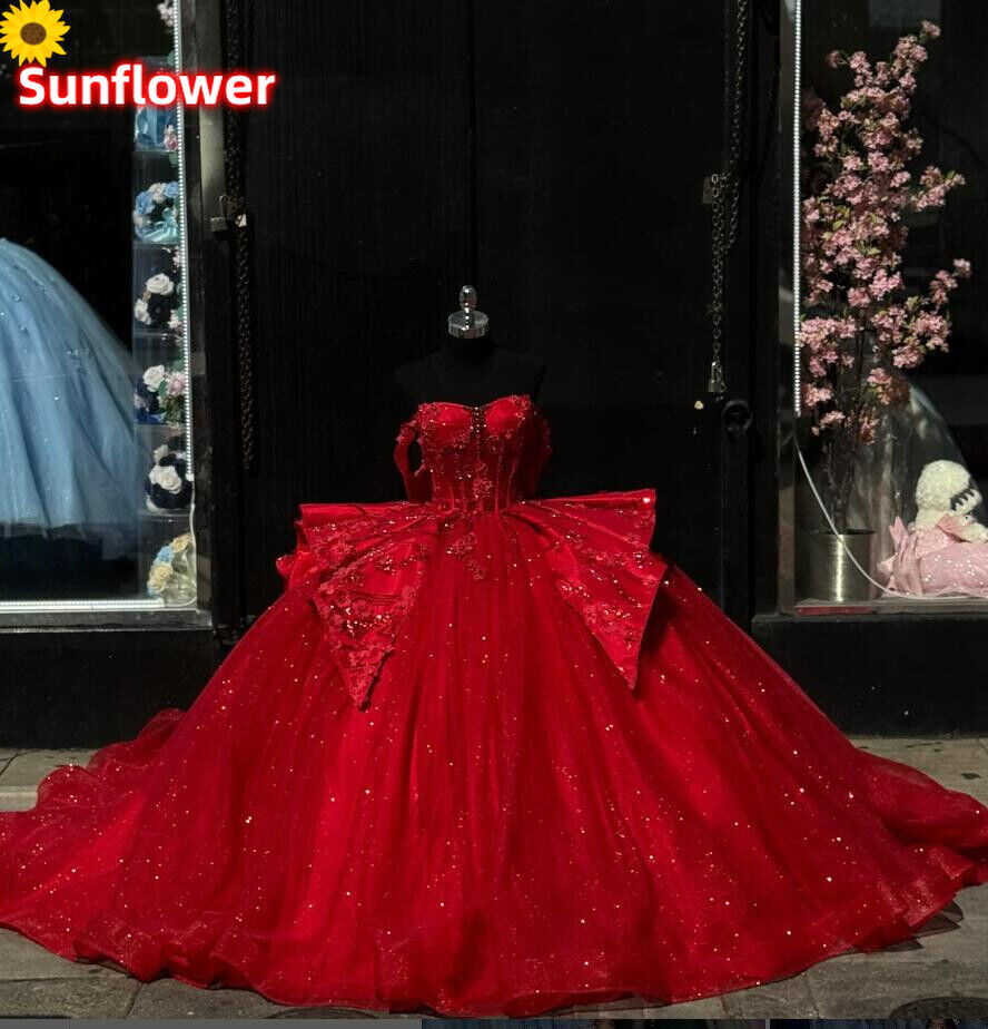 レッドプリンス錦 Red Princess Quinceanera Dress Sparkling Lace Sequined Prom Ball