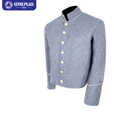 Civil War Grey Shell Jacket with White Piping Trim - Authenti , Single Breasted