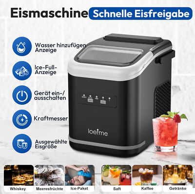 IceMaker Kompakte&Tragbare Eiswürfelmaschine 1.4L 12kg/24h Schnell&Leise Schwarz