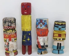 Four Antique Hopi Kachina Dolls Pueblo Indian Painted Wood Carved Sculptures VTG