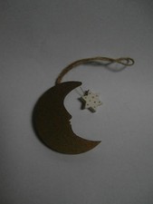 Luna dorata legno stella  artigianale decorazione palla pallina albero