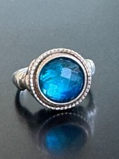 925 STERLING SILVER AND BLUE ART GLASS RING SIZE 5.75