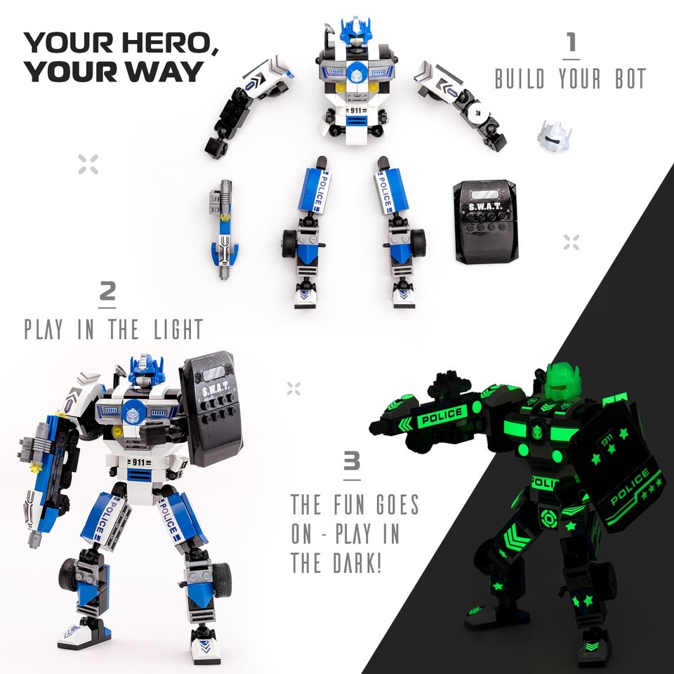 Building Blocks Mechs Robot Mech Building Blocks STEM Toy Glow in the Dark 3in1 Gift For Boys ...