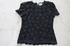 Vintage Papell Boutique Evening Beaded Black Top Size L