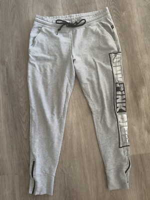Victorias Secret PINK Sport Pant Logo Stripe Down Sides Grey 