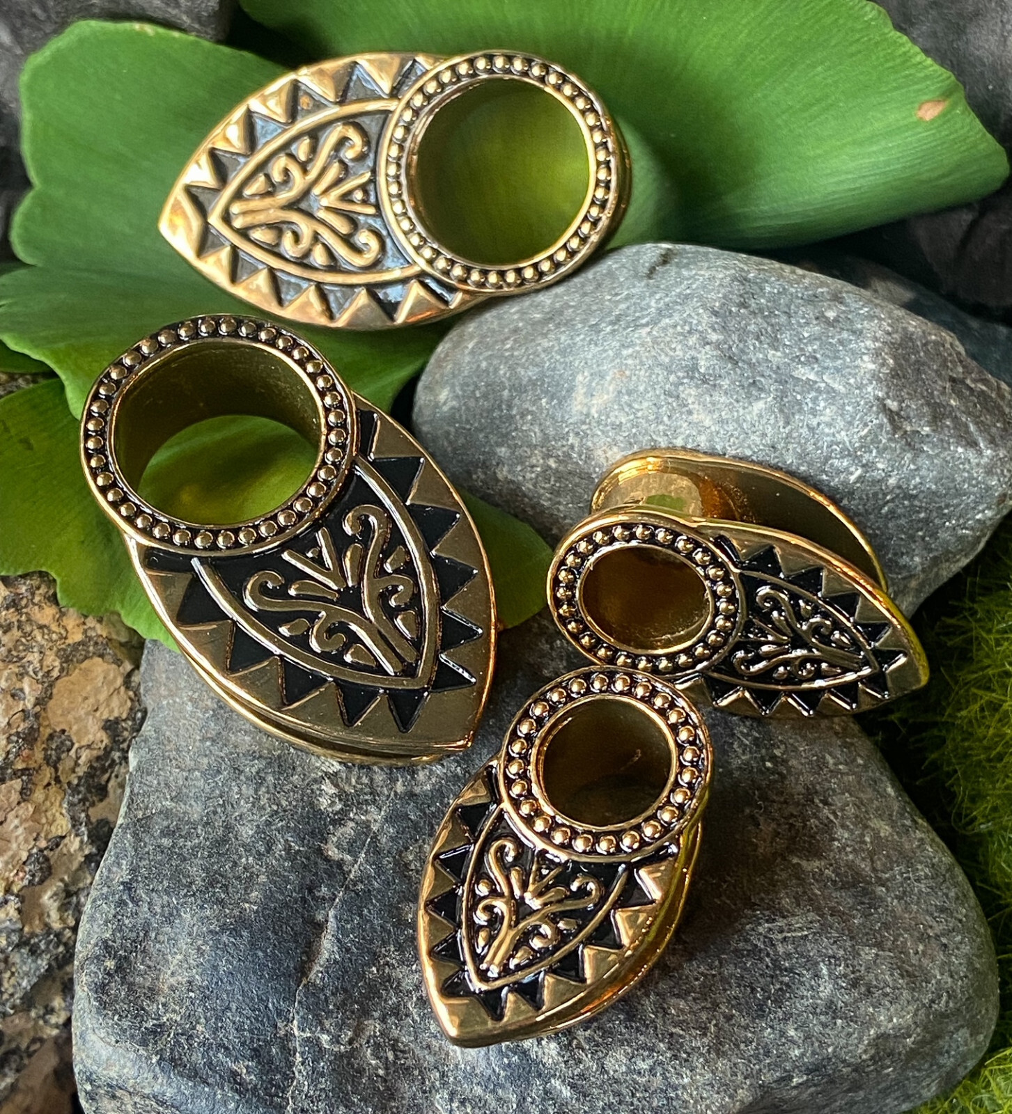 PAIR Tribal Filigree Gold Plated Copper Tunnel Ear Spreaders Plugs Gauges