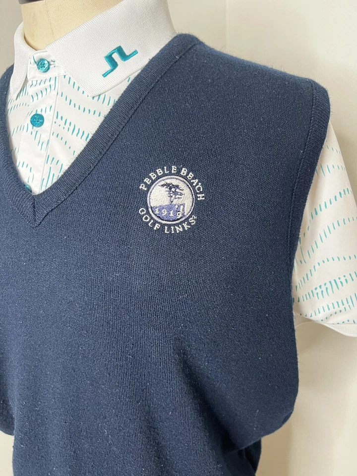 Chaleco de acrílico vintage Pebble Beach Golf Links 1919 para hombre L grande azul marino Foto 2 de 4